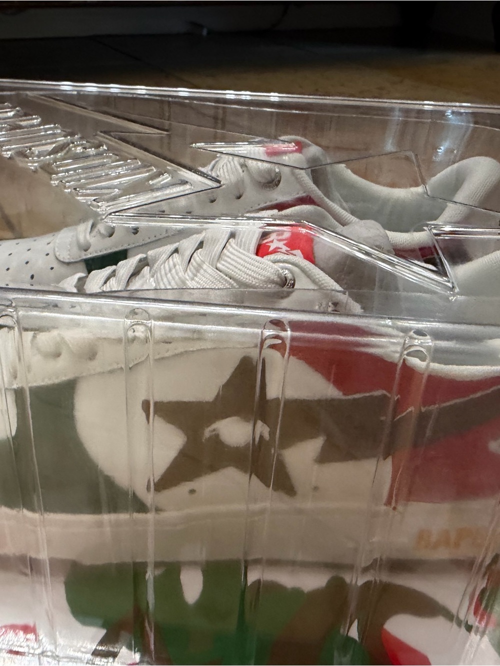 Bape Kids White Sneakers with Red and Green Star Accents size 11 men